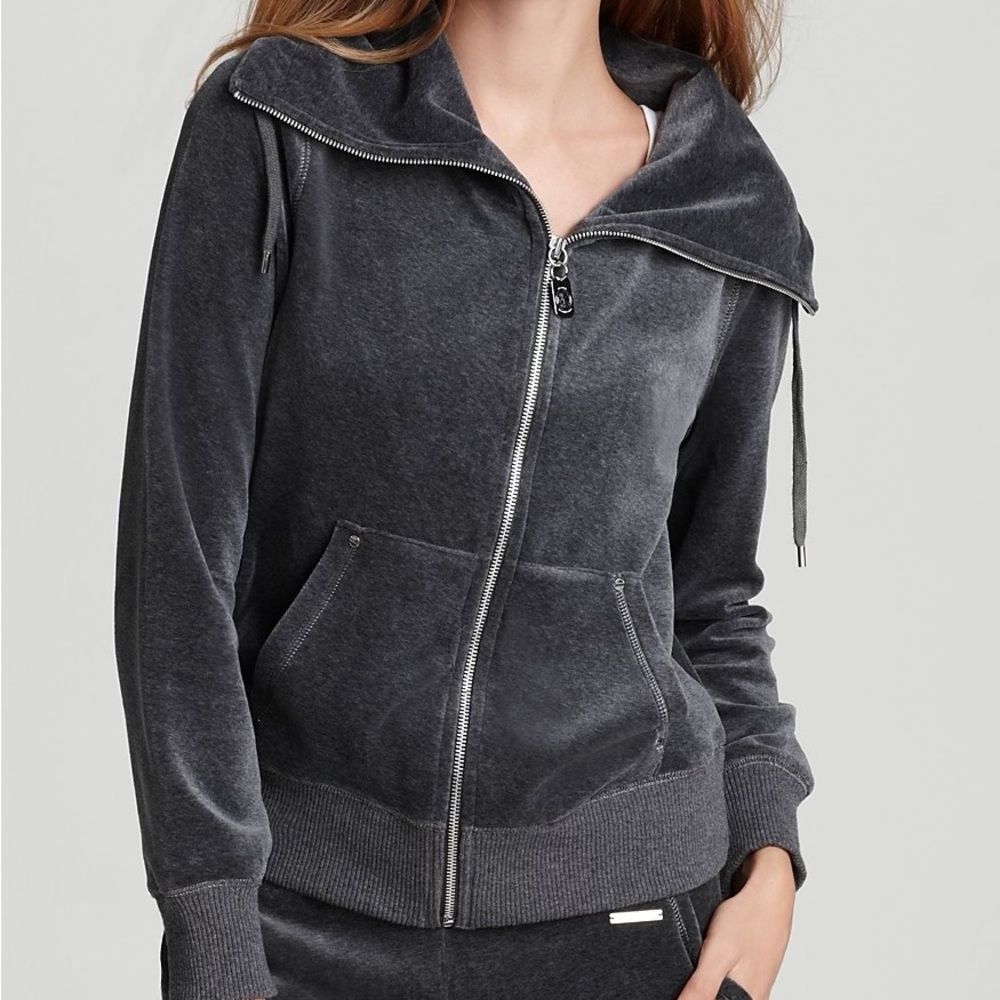 Michael Kors Zip Front Derby Gray Velour Jacket